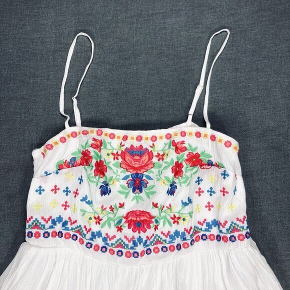 Peach Love Sundress Women L White Floral Embroidered Spaghetti Strap Summer Boho - Picture 3 of 13